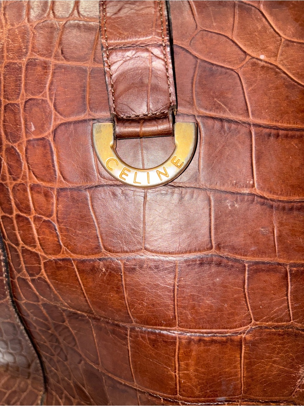 Vintage Celine Croc-Embossed Leather Tote Bag – Brown - Picture 7 of 10